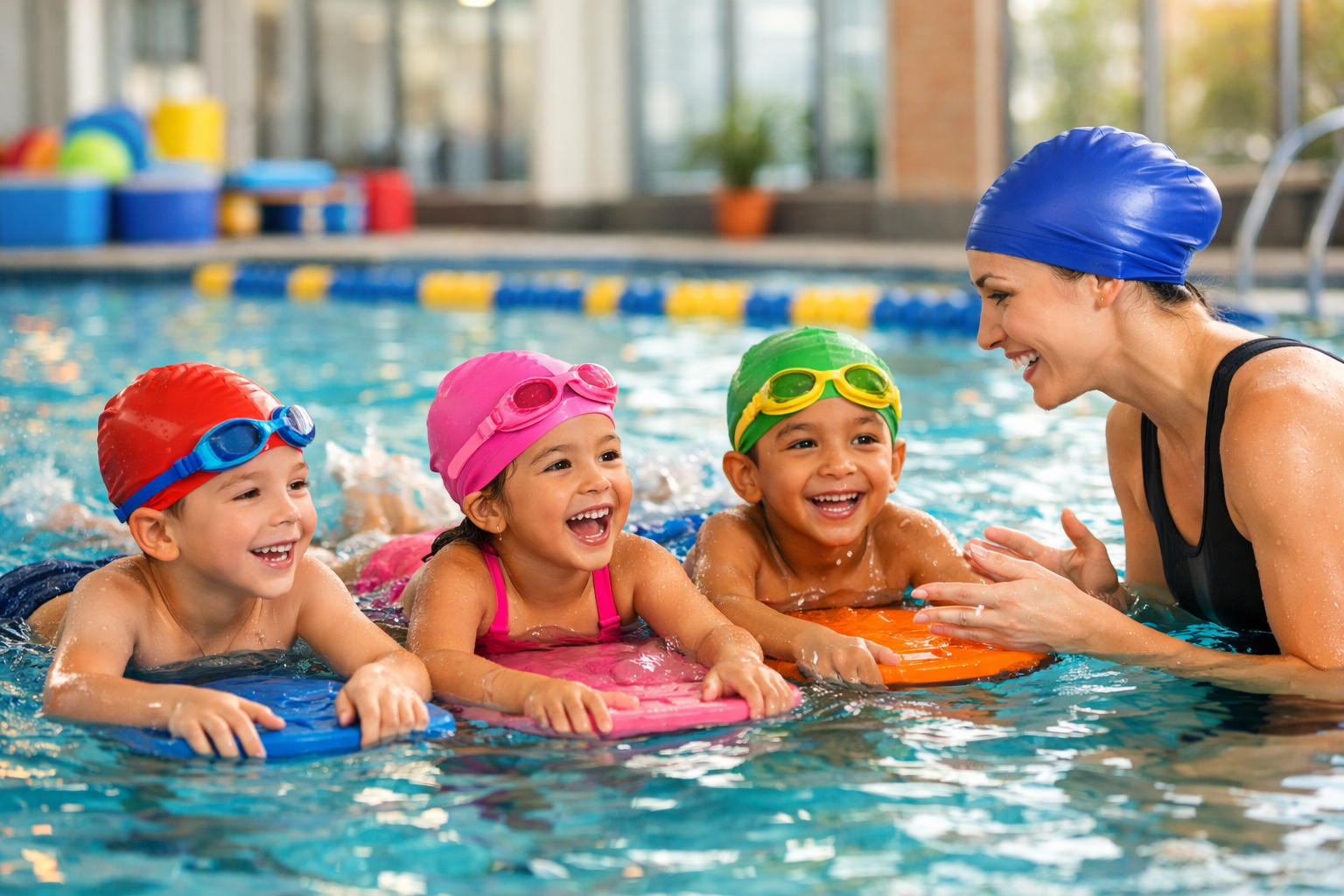 Crianças aprendendo natação
